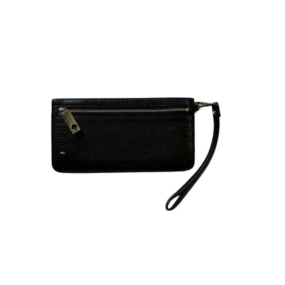 Kate Spade New York Black Pebbled Leather Wristlet Wallet Clutch Gold Hardware